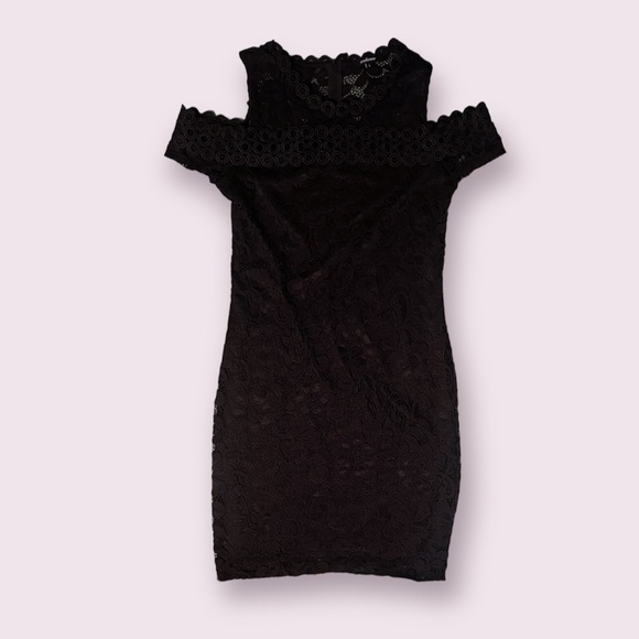 Ambiance Black Lace Cutout Sleeve Dress - Picture 2 of 3